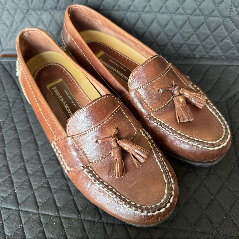 Johnson & Murphy Passport Men's Leather Loafers Tassel Brown 9.5 Handmade Brazil